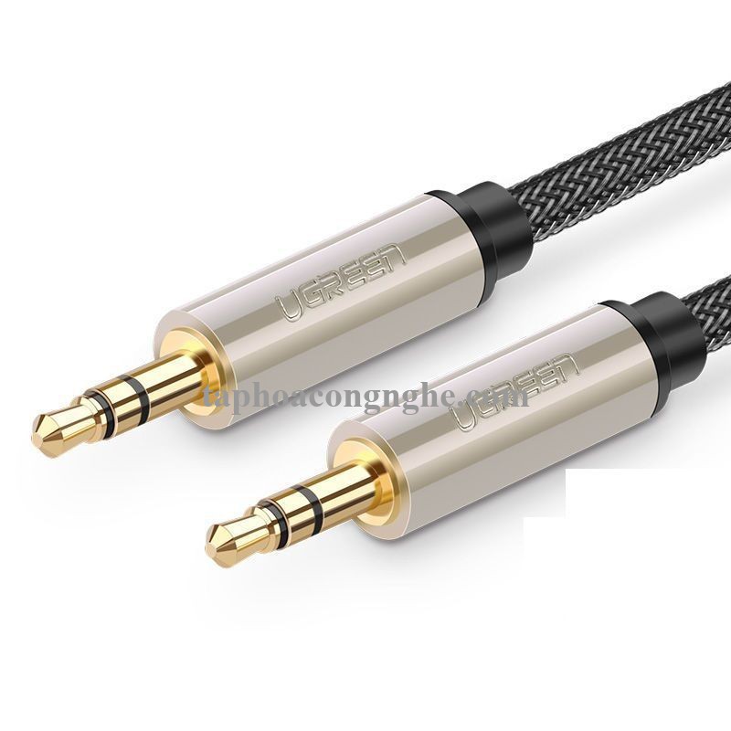 Ugreen 10601 0.5M màu xám đen cáp 3.5mm Pro audio đầu kim loại dây dù bọc chống nhiễu 50cm AV125 30010601